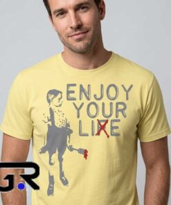 Enjoy Your Lie The Irony of Modern Shirt featuring an ironic statement design, social commentary humor, cotton short sleeve tee, and contemporary casual streetwear style.