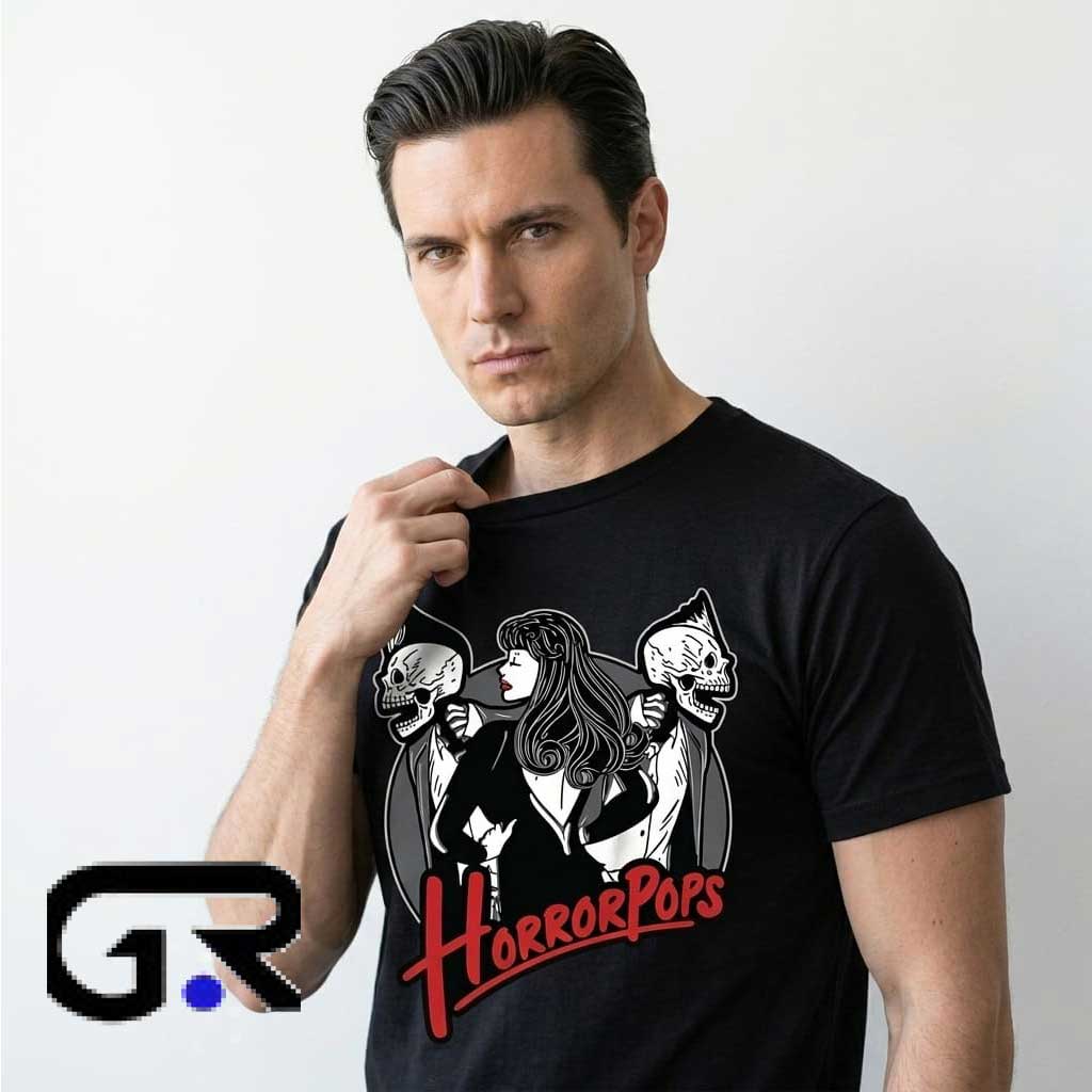 horrorpops halloween band Punk Rock Badge Shirt 2 horrorpops halloween band Punk Rock Badge Shirt - Image 2