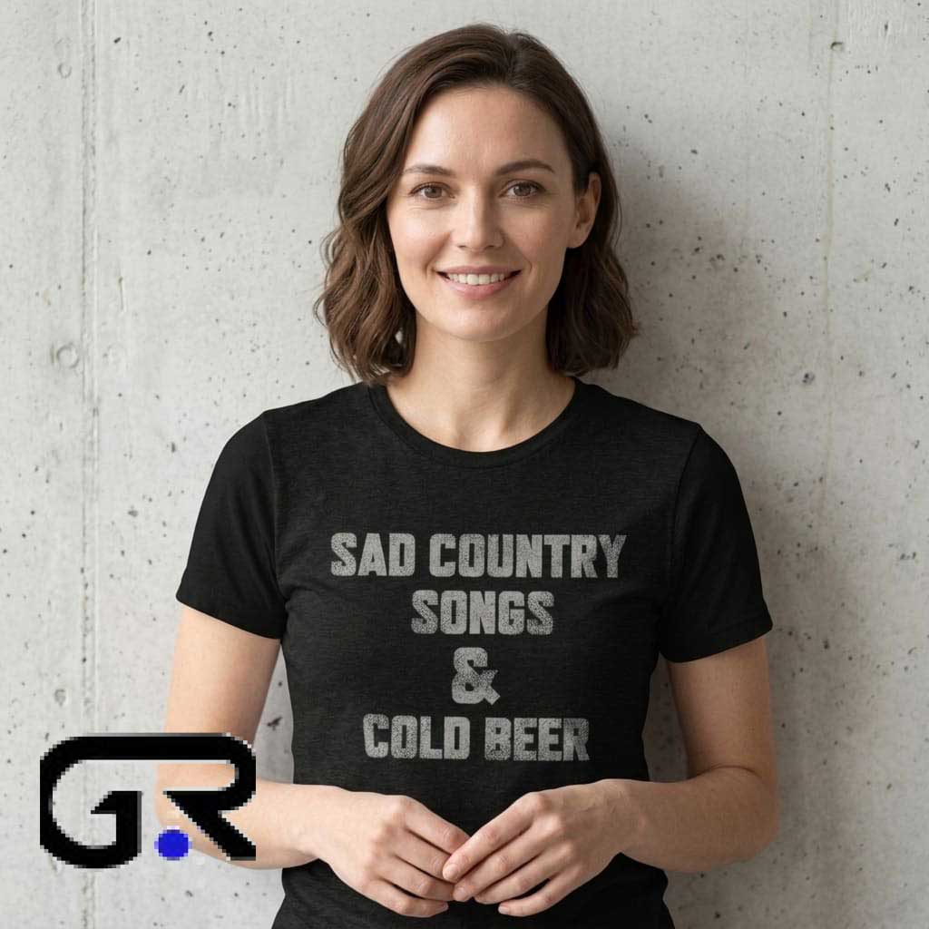 Sad Country Songs & Cold Beer Slogan Black T-Shirt 3 Sad Country Songs & Cold Beer Slogan Black T-Shirt - Image 3