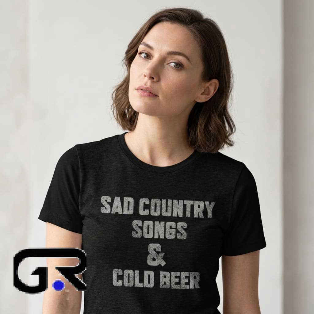 Sad Country Songs & Cold Beer Slogan Black T-Shirt 4 Sad Country Songs & Cold Beer Slogan Black T-Shirt - Image 4