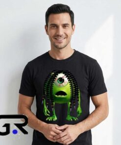 Cute Graphic Tees 6 Mike Wazowski with Dreadlocks Monsters graphic tee, cotton short sleeve shirt with fun cartoon mashup design, creative animated character shirt for fans, sizes S to 2XL.