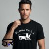 My Other Car Is A Zamboni Machine Decal shirt, cotton short sleeve tee with funny hockey ice rink design, novelty humor shirt for fans, sizes S to 2XL.