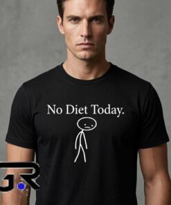 Cute Graphic Tees 6 No Diet Today Sad Stick Figure graphic tee, cotton short sleeve shirt with funny novelty humor design, relatable cartoon shirt for fans, sizes S to 2XL.