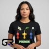 Official Pikmin Trio Red, Yellow, Blue graphic tee, cotton short sleeve shirt with colorful video game character design, cute gaming shirt for fans, sizes S to 2XL.