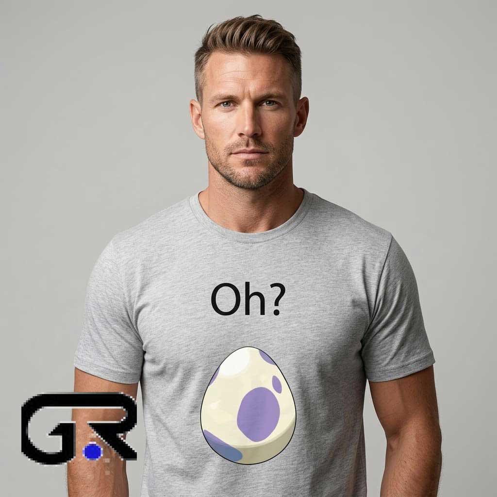 Oh? Pokémon Egg Hatching Grey T-Shirt 1 Oh Pokémon Egg Hatching Grey graphic tee, cotton short sleeve shirt with cute gaming character design, nostalgic video game shirt for fans, sizes S to 2XL.