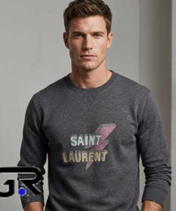 Cute Graphic Tees 20 Saint Laurent Paris Rock grunge sweatshirt featuring an edgy graphic design, Paris fashion influence, vintage rock aesthetic, and alternative streetwear style.