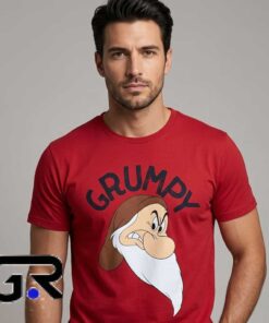 Snow White Grumpy Face Vintage Red T-Shirt featuring nostalgic cartoon-inspired artwork, playful character expression, retro animation style, and comfortable cotton fabric.