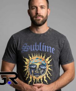 Sublime Iconic Sun Mascot mineral wash T-shirt featuring vintage-inspired music graphics, alternative rock style, ska punk aesthetics, and relaxed cotton streetwear.