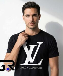 Funny Parody Hand Skull Lord Voldemort LV shirt, cotton short sleeve tee with witty villain luxury fashion design, wizarding parody shirt for fans, sizes S to 2XL.