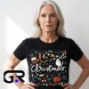 Harry Potter Christmas collage graphic tee, black cotton short sleeve shirt with festive Hedwig holiday design, magical wizarding Christmas shirt for fans, sizes S to 2XL.