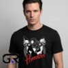 Horrorpops Halloween Band Punk Rock Badge shirt, black cotton short sleeve tee with rockabilly music graphic, edgy band-style shirt for punk fans, sizes S to 2XL.