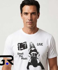 L7 Smell the Magic Album graphic tee, cotton short sleeve shirt with retro rock band design, vintage alternative music shirt for fans, sizes S to 2XL.