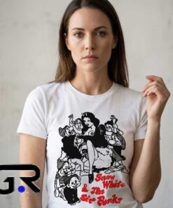 Lady Gaga Snow White The Six Punks graphic tee, cotton short sleeve shirt with edgy fairy tale fashion design, punk pop culture shirt for fans, sizes S to 2XL.