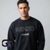 Vintage Jungle Kenzo Paris Embroidered Logo Black sweatshirt, cotton short sleeve style with bold designer streetwear design, retro logo apparel for fans, sizes S to 2XL.