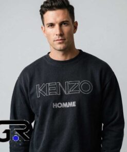 Vintage Jungle Kenzo Paris Embroidered Logo Black sweatshirt, cotton short sleeve style with bold designer streetwear design, retro logo apparel for fans, sizes S to 2XL.