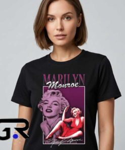 Vintage Marilyn Monroe Style Portrait Dress shirt, cotton short sleeve tee with classic Hollywood glamour design, elegant vintage portrait shirt for fans, sizes S to 2XL.