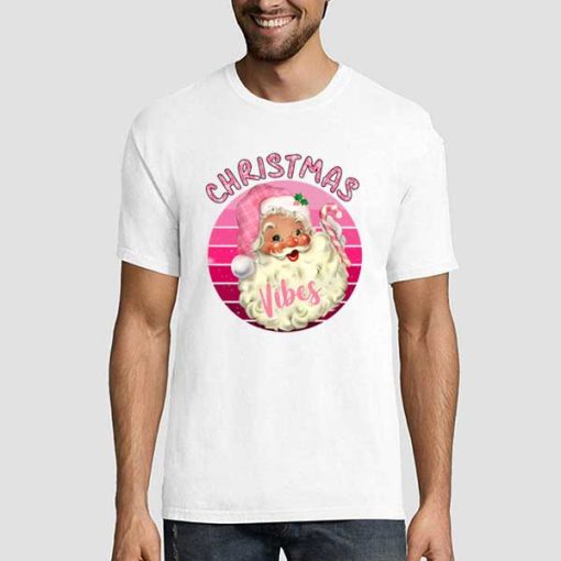 Christmas Vibes Santa Pink T Shirt