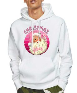 Hoodie White Christmas Vibes Santa Pink