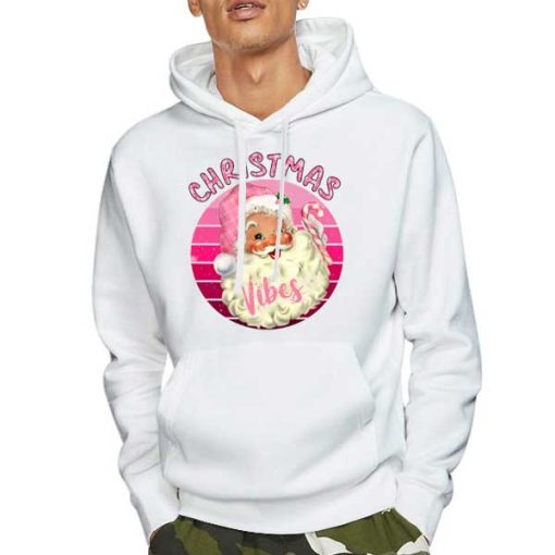 Hoodie White Christmas Vibes Santa Pink