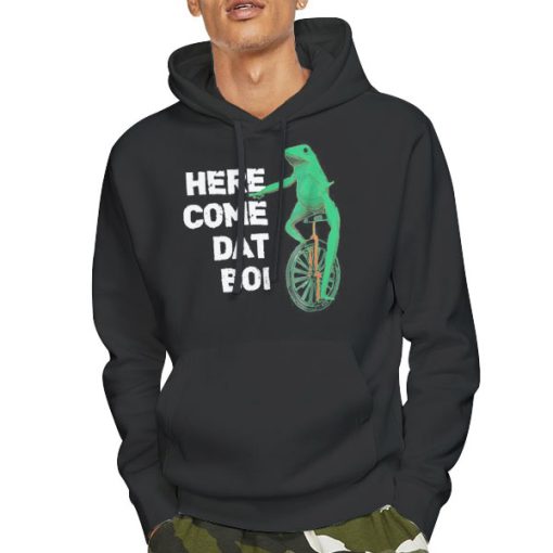 Hoodie Black Frog on Unicycle Here Come Dat Boi Sweatshirt