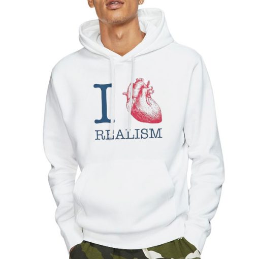 Hoodie White I Heart Realism Quotes Shirt