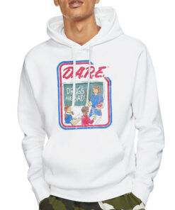 Hoodie White Vintage Dare Drugs Are Bad