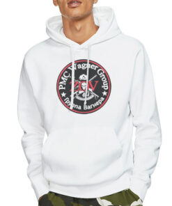 Hoodie White ZOV Guns Skull Round Logo PMC Wagner Group