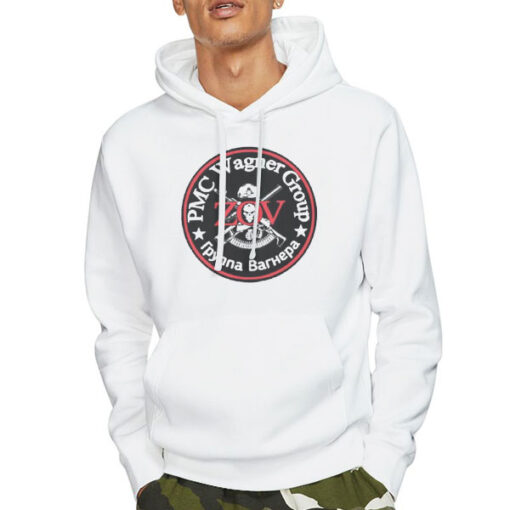 Hoodie White ZOV Guns Skull Round Logo PMC Wagner Group