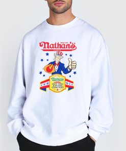 Sweatshirt White Nathans Hot Dog Eating Contest 4th of July Joey Chestnut Champion