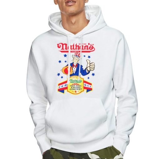 Hoodie White Nathans Hot Dog Eating Contest 4th of July Joey Chestnut Champion