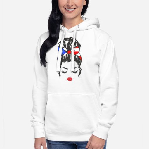 Hoodie White Puerto Rico Messy Bun