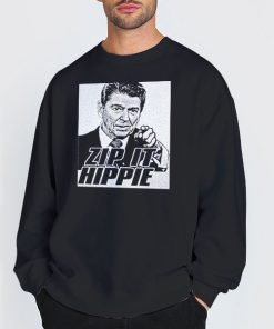 Sweatshirt Black Zip It Hated Ronald Reagan Hippie Shirt