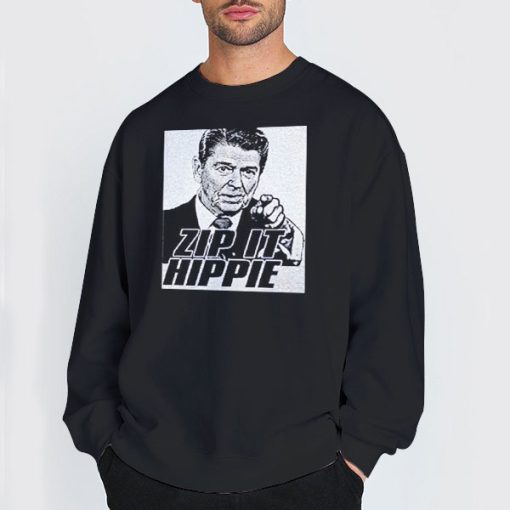 Sweatshirt Black Zip It Hated Ronald Reagan Hippie Shirt