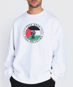 Sweatshirt white Flag and Fist Free Gaza Free Palestine