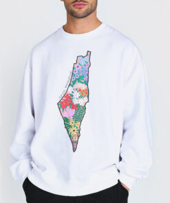 Sweatshirt white Free Palestine Map Flowers Funny