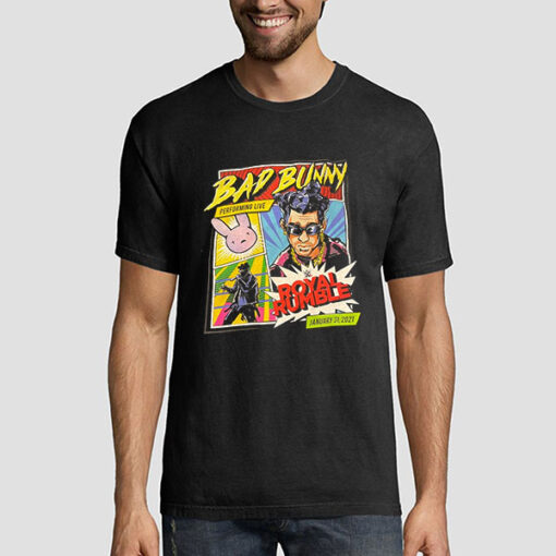 T shirt Black Bad Bunny WWE Royal Rumble 2021