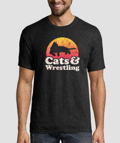 Vintage Retro Sunset Cats and Wrestling Shirt